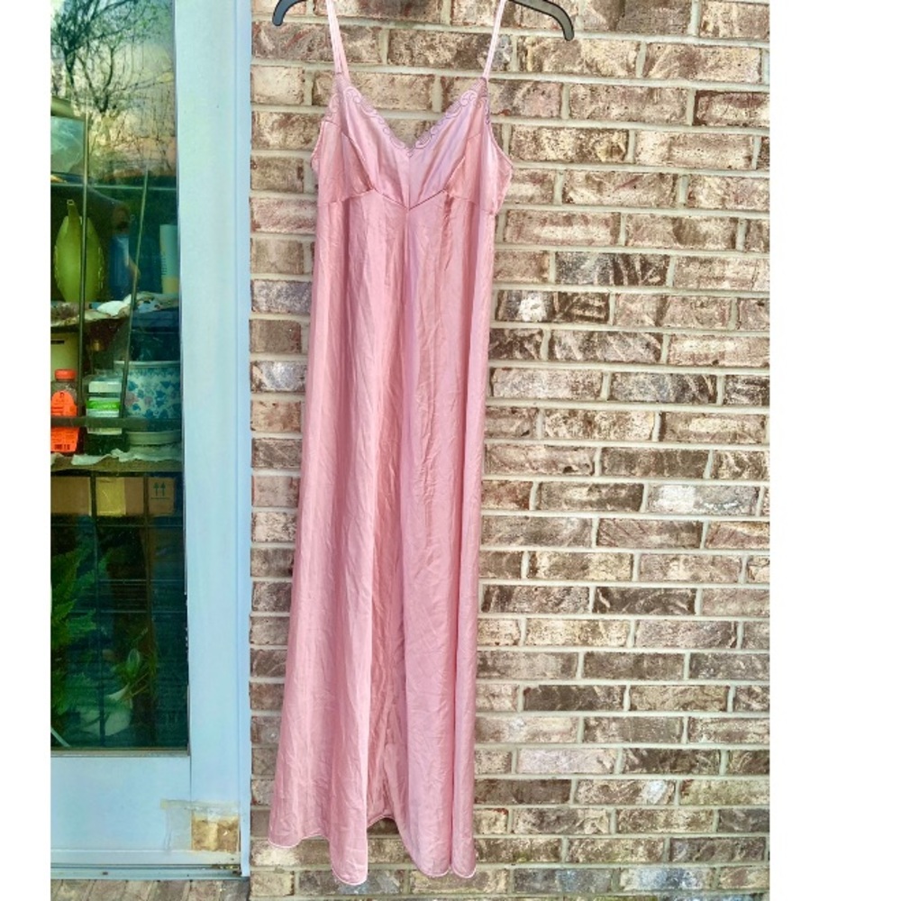 Vintage 1970 Collector Item Dreamy Dreamcore Light Pink Coquette Slip Maxi Dress - Picture 9 of 15